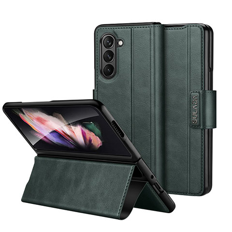 Custodia Portafoglio In Pelle Cover con Supporto LD1 per Samsung Galaxy Z Fold5 5G Verde