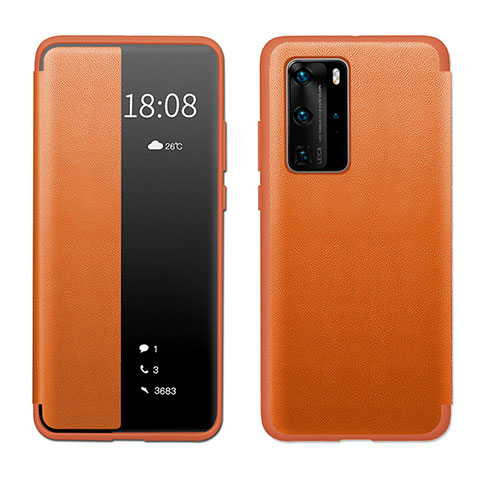 Custodia Portafoglio In Pelle Cover con Supporto LF1 per Huawei P40 Pro Arancione