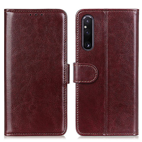 Custodia Portafoglio In Pelle Cover con Supporto M07L per Sony Xperia 1 V Marrone