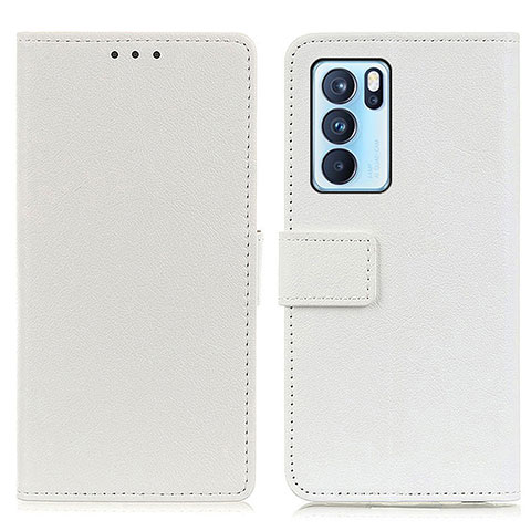 Custodia Portafoglio In Pelle Cover con Supporto M08L per Oppo Reno6 Pro 5G India Bianco