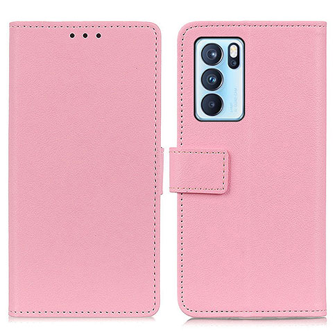 Custodia Portafoglio In Pelle Cover con Supporto M08L per Oppo Reno6 Pro 5G India Rosa