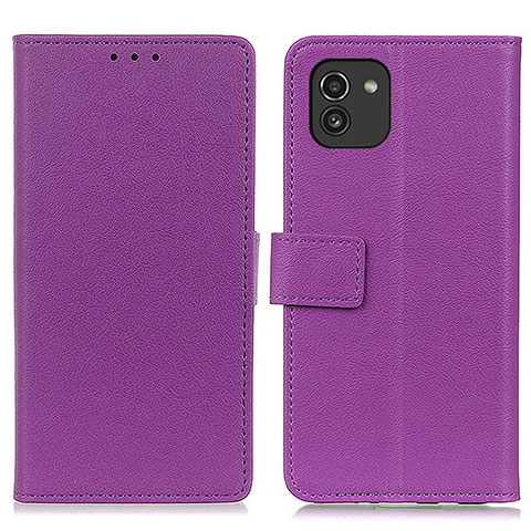 Custodia Portafoglio In Pelle Cover con Supporto M08L per Samsung Galaxy A03 Viola