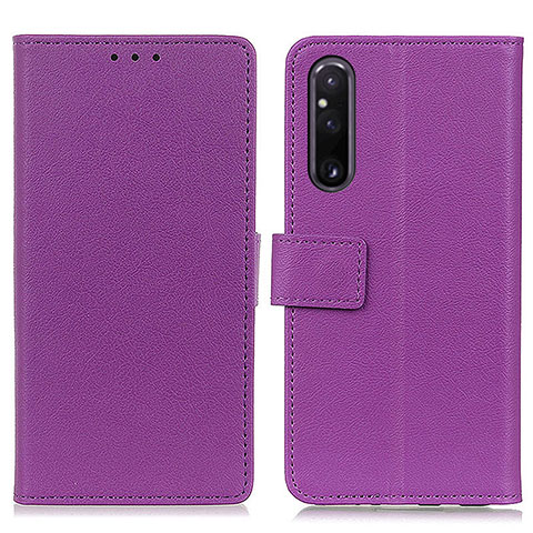 Custodia Portafoglio In Pelle Cover con Supporto M08L per Sony Xperia 1 V Viola