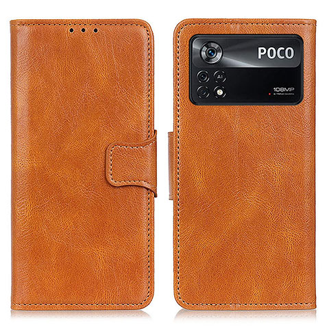 Custodia Portafoglio In Pelle Cover con Supporto M09L per Xiaomi Poco X4 Pro 5G Marrone