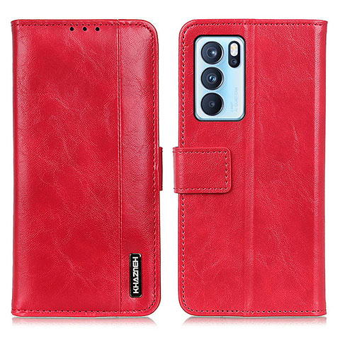 Custodia Portafoglio In Pelle Cover con Supporto M11L per Oppo Reno6 Pro 5G India Rosso