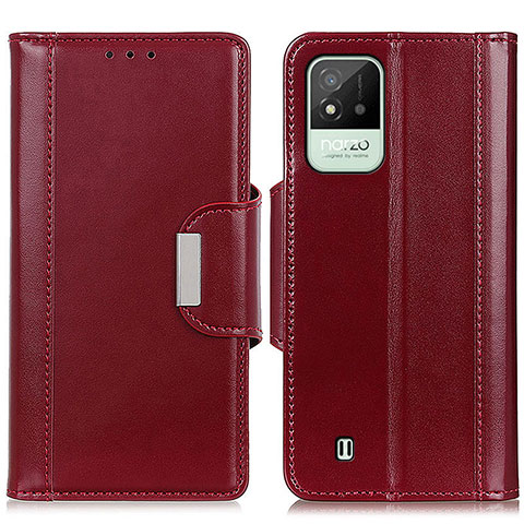 Custodia Portafoglio In Pelle Cover con Supporto M11L per Realme C20 Rosso