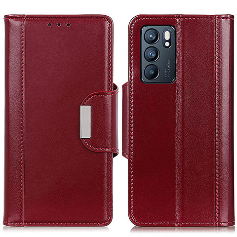 Custodia Portafoglio In Pelle Cover con Supporto M13L per Oppo Reno6 5G Rosso