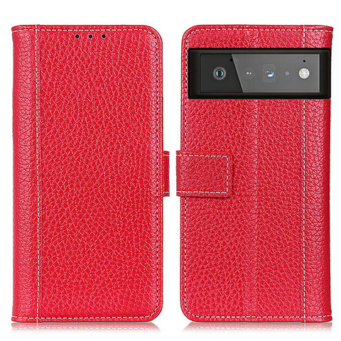 Custodia Portafoglio In Pelle Cover con Supporto M14L per Google Pixel 6 5G Rosso