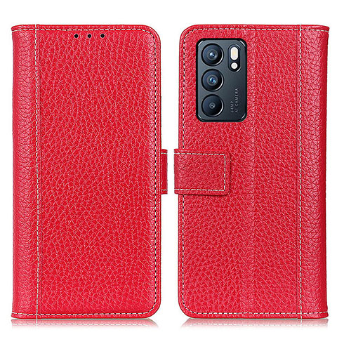 Custodia Portafoglio In Pelle Cover con Supporto M14L per Oppo Reno6 5G Rosso