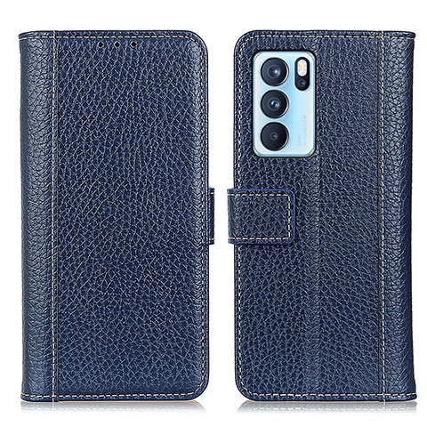 Custodia Portafoglio In Pelle Cover con Supporto M14L per Oppo Reno6 Pro 5G India Blu