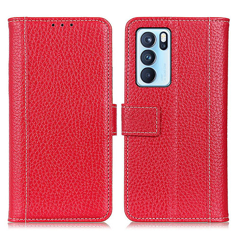 Custodia Portafoglio In Pelle Cover con Supporto M14L per Oppo Reno6 Pro 5G India Rosso