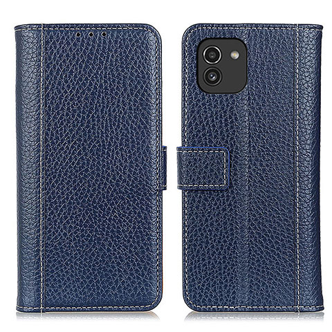 Custodia Portafoglio In Pelle Cover con Supporto M14L per Samsung Galaxy A03 Blu