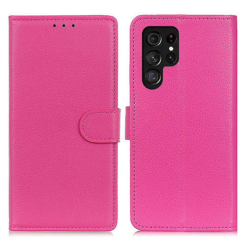 Custodia Portafoglio In Pelle Cover con Supporto M18L per Samsung Galaxy S23 Ultra 5G Rosa Caldo