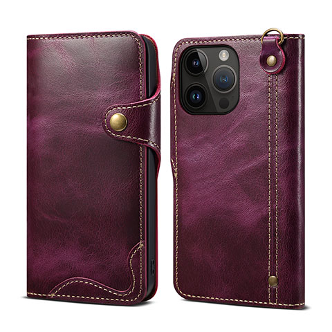 Custodia Portafoglio In Pelle Cover con Supporto MT1 per Apple iPhone 15 Pro Viola