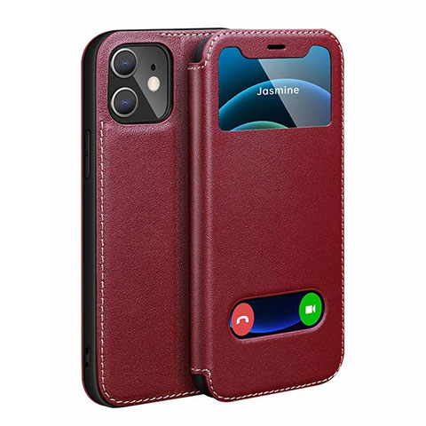 Custodia Portafoglio In Pelle Cover con Supporto N01 per Apple iPhone 12 Rosso