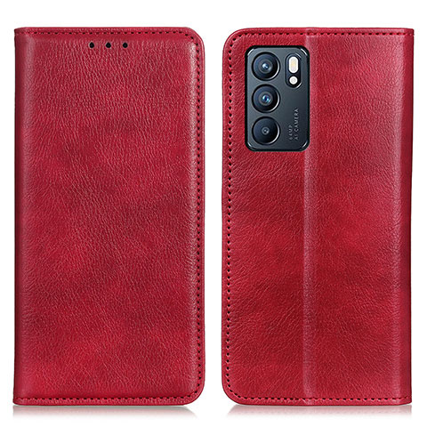 Custodia Portafoglio In Pelle Cover con Supporto N01P per Oppo Reno6 5G Rosso