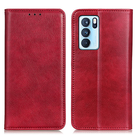 Custodia Portafoglio In Pelle Cover con Supporto N01P per Oppo Reno6 Pro 5G India Rosso