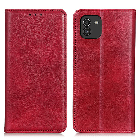 Custodia Portafoglio In Pelle Cover con Supporto N01P per Samsung Galaxy A03 Rosso