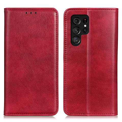 Custodia Portafoglio In Pelle Cover con Supporto N01P per Samsung Galaxy S22 Ultra 5G Rosso