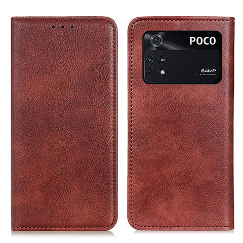 Custodia Portafoglio In Pelle Cover con Supporto N01P per Xiaomi Poco M4 Pro 4G Marrone