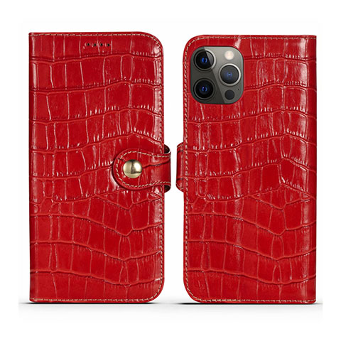 Custodia Portafoglio In Pelle Cover con Supporto N02 per Apple iPhone 12 Pro Max Rosso