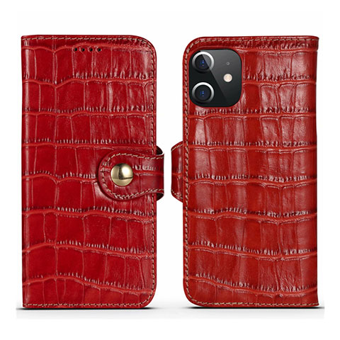 Custodia Portafoglio In Pelle Cover con Supporto N02 per Apple iPhone 12 Rosso