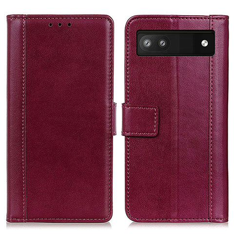 Custodia Portafoglio In Pelle Cover con Supporto N02P per Google Pixel 7a 5G Rosso