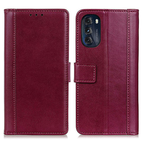 Custodia Portafoglio In Pelle Cover con Supporto N02P per Motorola Moto G 5G (2022) Rosso