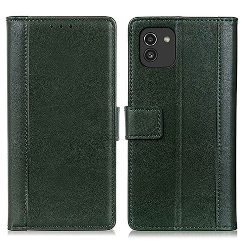 Custodia Portafoglio In Pelle Cover con Supporto N02P per Samsung Galaxy A03 Verde