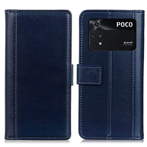 Custodia Portafoglio In Pelle Cover con Supporto N02P per Xiaomi Poco M4 Pro 4G Blu