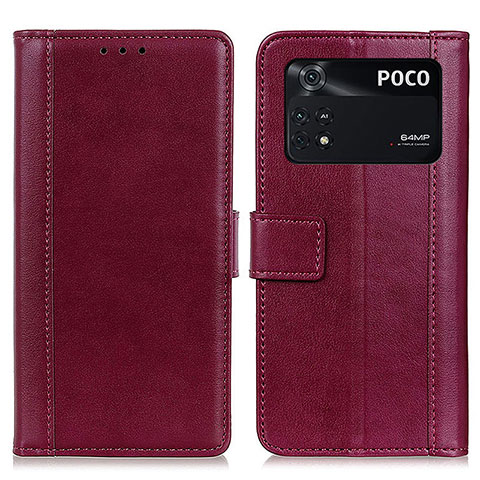 Custodia Portafoglio In Pelle Cover con Supporto N02P per Xiaomi Poco M4 Pro 4G Rosso