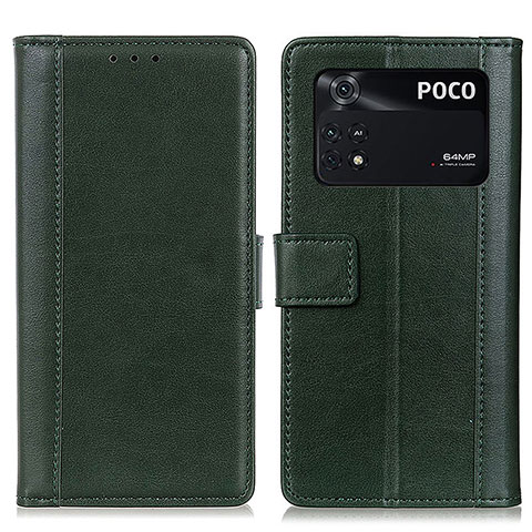 Custodia Portafoglio In Pelle Cover con Supporto N02P per Xiaomi Poco M4 Pro 4G Verde