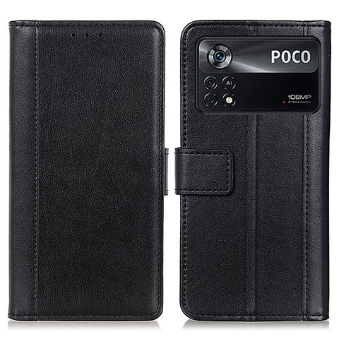 Custodia Portafoglio In Pelle Cover con Supporto N02P per Xiaomi Poco X4 Pro 5G Nero