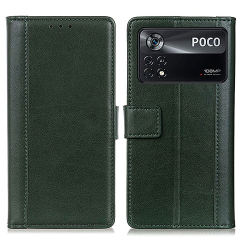 Custodia Portafoglio In Pelle Cover con Supporto N02P per Xiaomi Poco X4 Pro 5G Verde