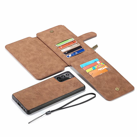 Custodia Portafoglio In Pelle Cover con Supporto N03 per Samsung Galaxy Note 20 5G Marrone