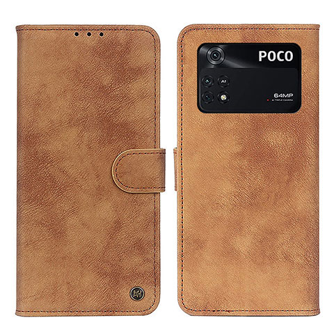 Custodia Portafoglio In Pelle Cover con Supporto N03P per Xiaomi Poco M4 Pro 4G Marrone