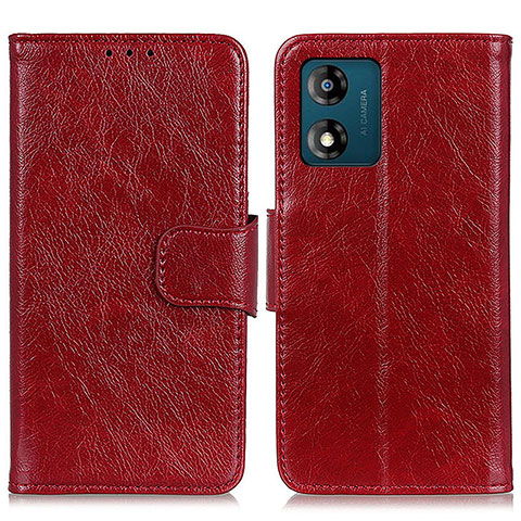 Custodia Portafoglio In Pelle Cover con Supporto N05P per Motorola Moto E13 Rosso