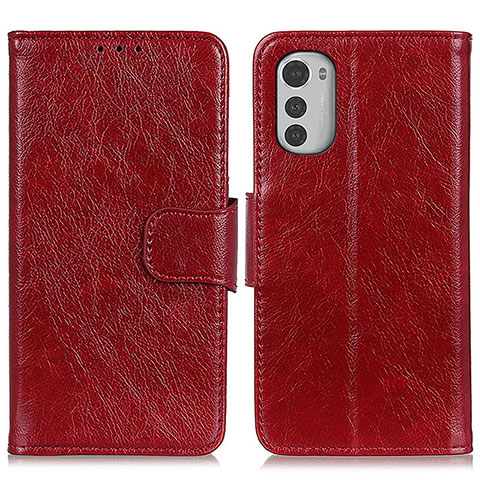 Custodia Portafoglio In Pelle Cover con Supporto N05P per Motorola Moto E32 Rosso