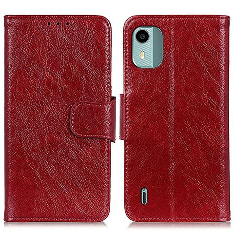 Custodia Portafoglio In Pelle Cover con Supporto N05P per Nokia C12 Rosso