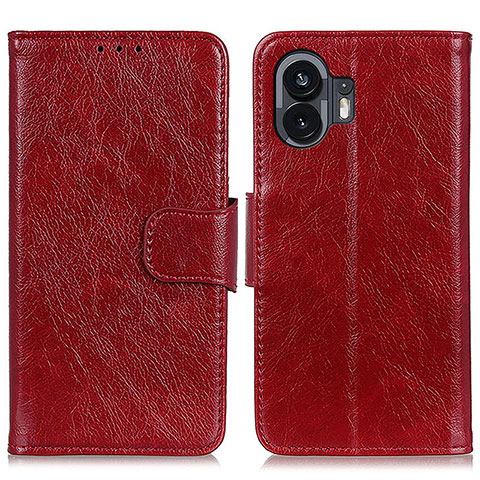 Custodia Portafoglio In Pelle Cover con Supporto N05P per Nothing Phone 2 Rosso