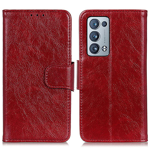 Custodia Portafoglio In Pelle Cover con Supporto N05P per Oppo Reno6 Pro 5G Rosso