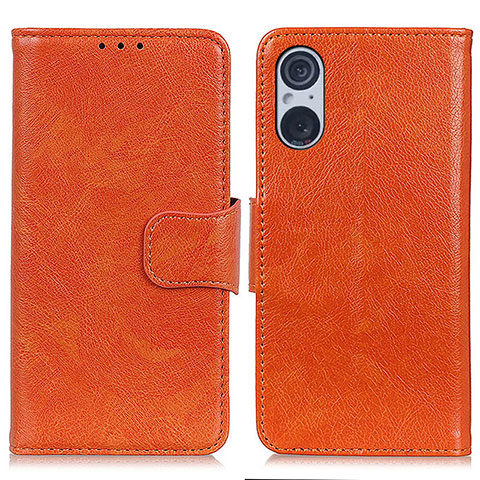Custodia Portafoglio In Pelle Cover con Supporto N05P per Sony Xperia 5 V Arancione