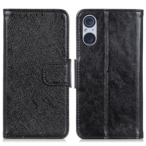 Custodia Portafoglio In Pelle Cover con Supporto N05P per Sony Xperia 5 V Nero