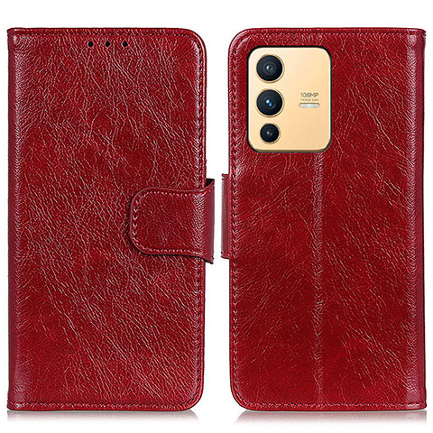 Custodia Portafoglio In Pelle Cover con Supporto N05P per Vivo V23 5G Rosso