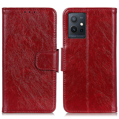 Custodia Portafoglio In Pelle Cover con Supporto N05P per Vivo Y55 5G Rosso