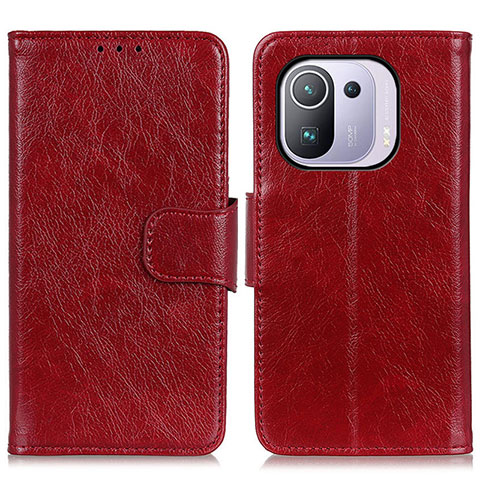 Custodia Portafoglio In Pelle Cover con Supporto N05P per Xiaomi Mi 11 Pro 5G Rosso