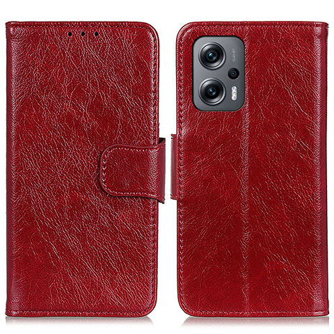 Custodia Portafoglio In Pelle Cover con Supporto N05P per Xiaomi Redmi Note 11T Pro+ Plus 5G Rosso