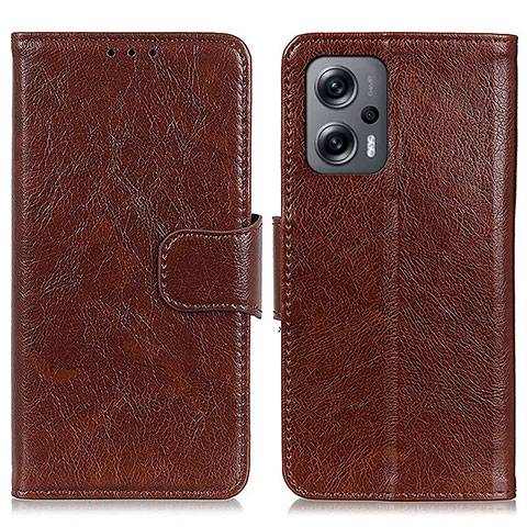 Custodia Portafoglio In Pelle Cover con Supporto N05P per Xiaomi Redmi Note 12 Turbo 5G Marrone