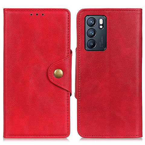 Custodia Portafoglio In Pelle Cover con Supporto N06P per Oppo Reno6 5G Rosso