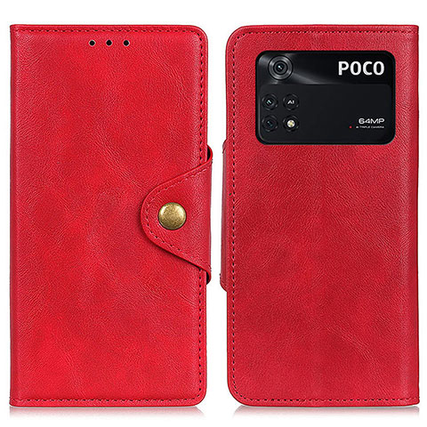 Custodia Portafoglio In Pelle Cover con Supporto N06P per Xiaomi Poco M4 Pro 4G Rosso